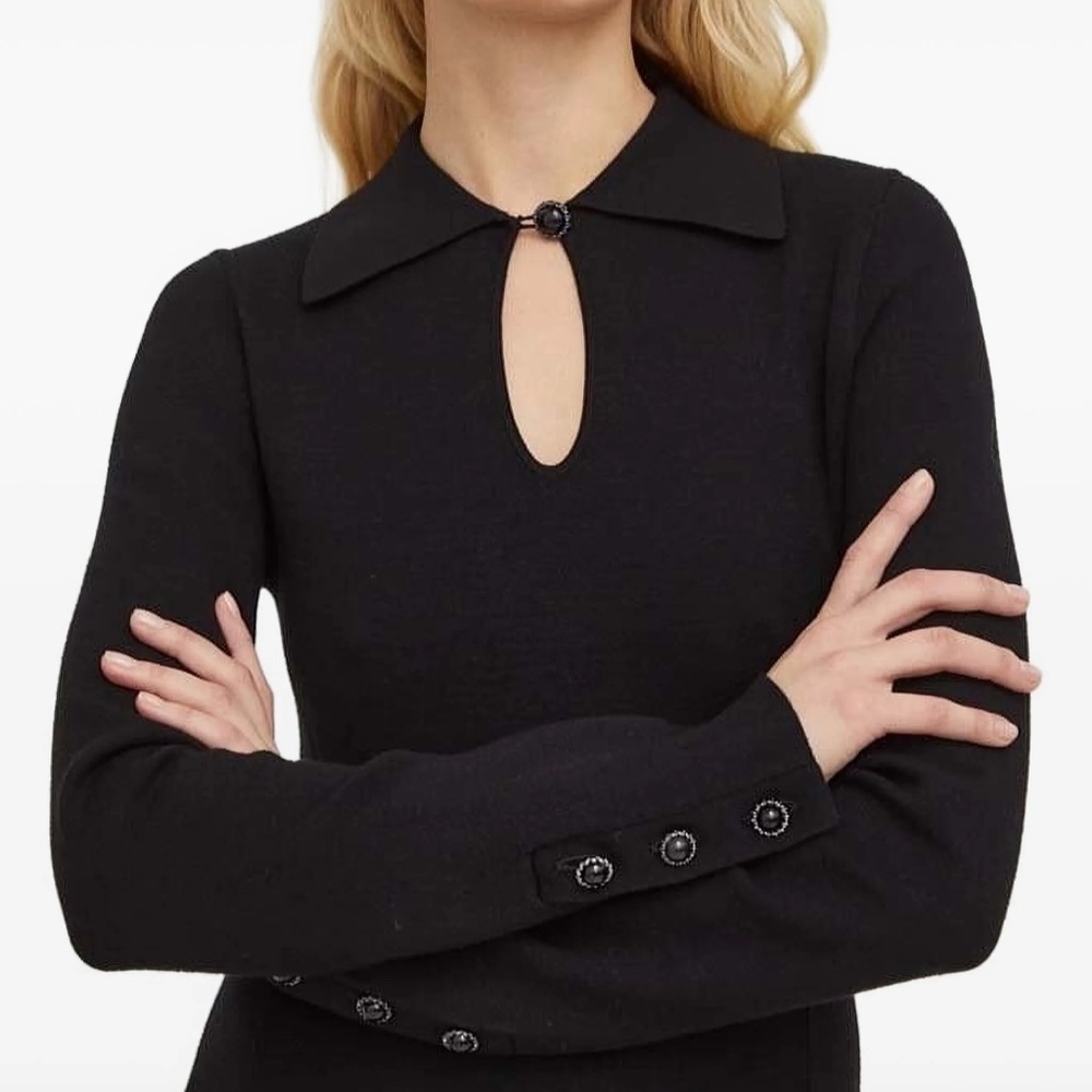 🖤🗝️ NWT The Kooples Keyhole Polo-Knit Midi Dress | Size 2 (M) | $385 Retail - Picture 2 of 13